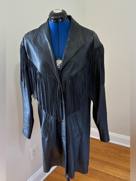 Jackets & Blazers - Black Leather Fringe Coat - Women